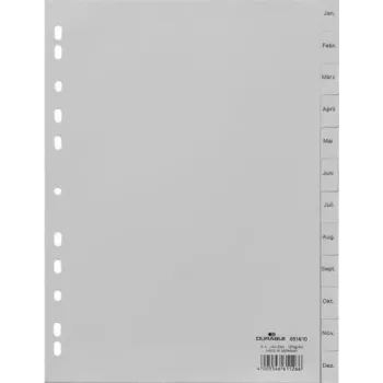 DURABLE maandindex A4 januari-december staand 12-tab polypropyleen grijs (6514-10)