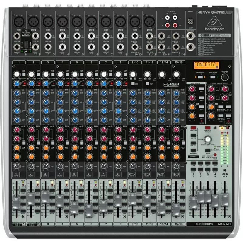 Behringer QX2442USB 24-input 4/2-bus analoge mixer met USB-interface en FX