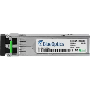 BlueOptics 3FE27627AA compatibele SFP-transceiver voor singlemode datatransmissie van 155 Mbps in glasvezelnetwerken. Ondersteunt Fast Ethernet-, Fibre Channel- of SONET/SDH-toepassingen in switches, routers, opslagsystemen en vergelijkbare hardware