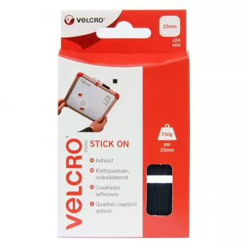 VELCRO zelfklevende haak-en-lusvierkantjes 25mm x 25mm, zelfklevend, zwart, 24 sets (48 stuks)