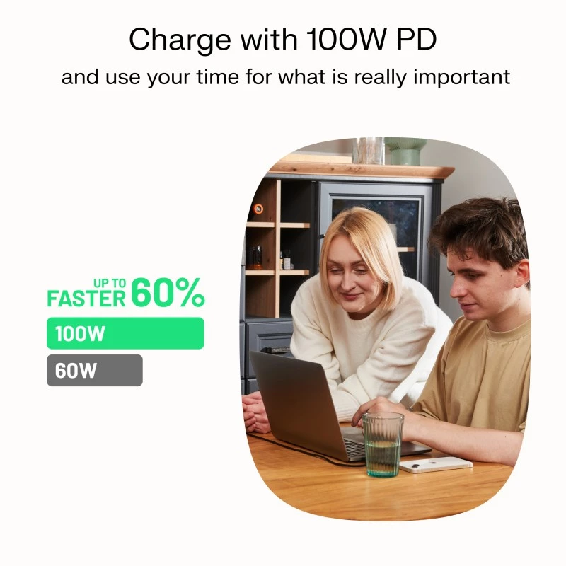 GREEN CELL USB-C naar USB-C PowerFlex 100W siliconenkabel 1,2m zwart