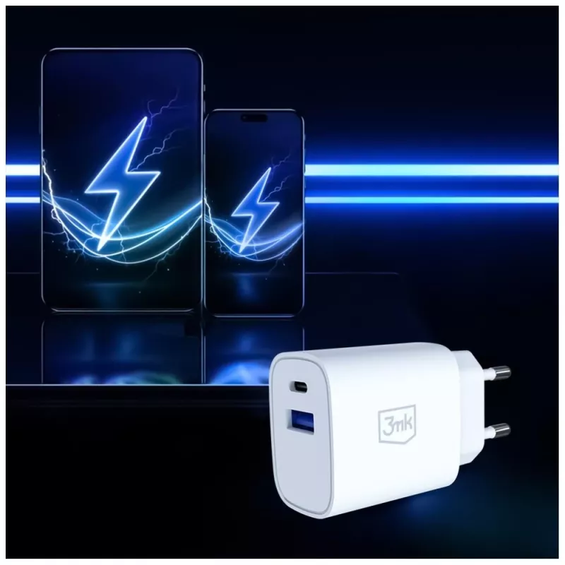 3MK FlowPower 30W USB-A USB-C PD 3.0 QC 4+ wandlader wit