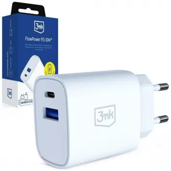 3MK FlowPower 30W USB-A USB-C PD 3.0 QC 4+ wandlader wit