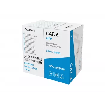 LANBERG Cat.6 UTP LSZH netwerkkabel 305m grijs CU solid 23AWG Fluke Passed CPR