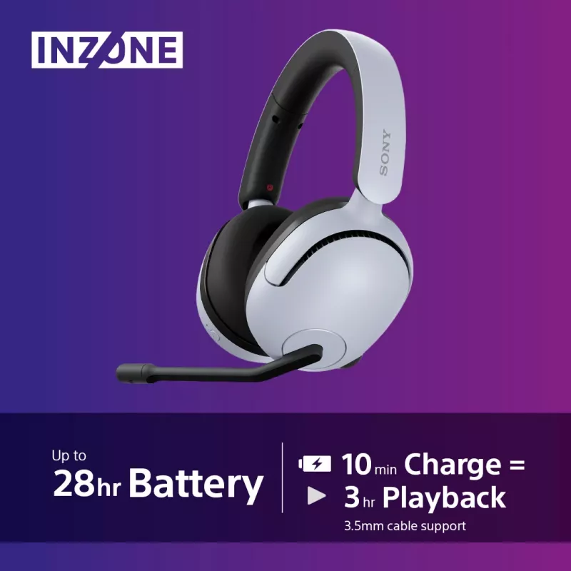 Sony INZONE H5 draadloze gaming-headset over-ear met microfoon wit