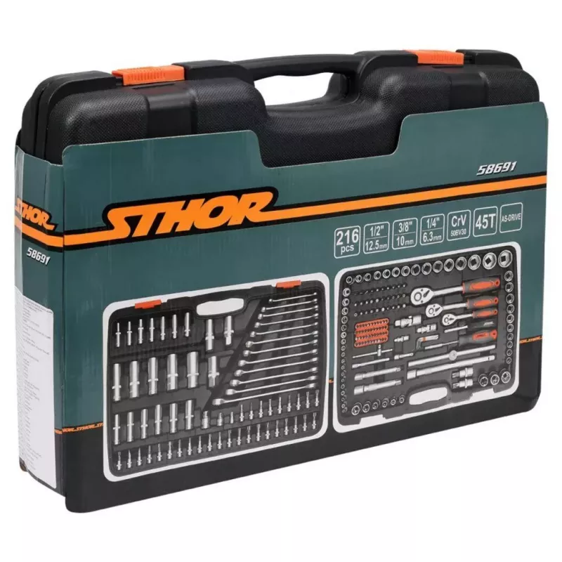 216-delige dopsleutelset 1/2 inch, 3/8 inch, 1/4 inch T58691 STHOR