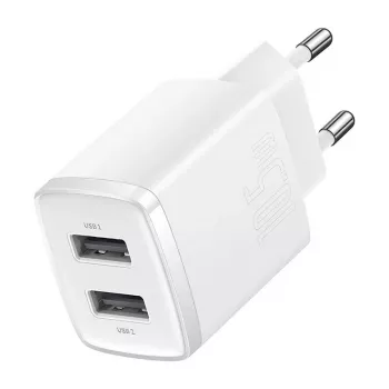 Baseus compact universeel wit AC indoor oplader 10,5W 2 USB-A-aansluitingen