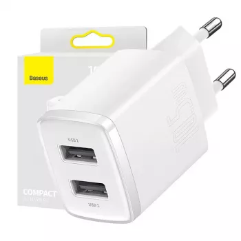 Baseus compact universeel wit AC indoor oplader 10,5W 2 USB-A-aansluitingen