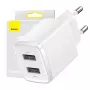 Baseus compact universeel wit AC indoor oplader 10,5W 2 USB-A-aansluitingen