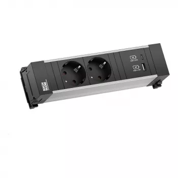 Bachmann Power Frame bureaustopcontactmodule 2x Schuko USB-A USB-C 22W 0,2m GST18 zilver