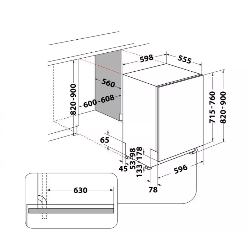 Whirlpool W7IHT40T inbouwvaatwasser, 15 couverts, 8 programma's, 6th Sense, derde mand, automatische deuropening