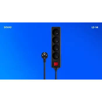 SAVIO LZ-14 4-voudige stekkerdoos met 2 USB-aansluitingen, 1,5m kabel, wit