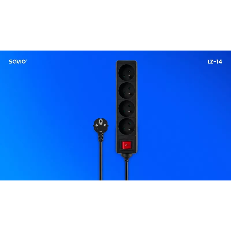 SAVIO LZ-14 4-voudige stekkerdoos met 2 USB-aansluitingen, 1,5m kabel, wit