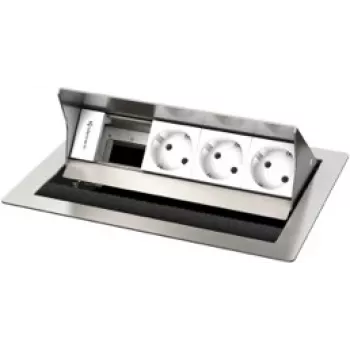 Kindermann CablePort standard² 4-voudig tafelcontactdoos - onderbouwmontage - 3x stopcontact (Type-F) - zilver/zwart