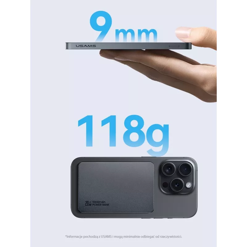 USAMS Powerbank 5000mAh 20W PD MagSafe Draadloos Grijs