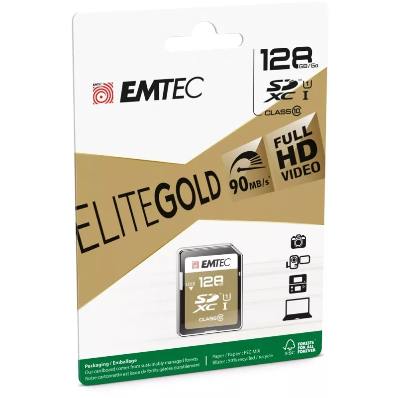 Emtec SDXC 128GB Class10 Gold+ UHS-I U1 geheugenkaart