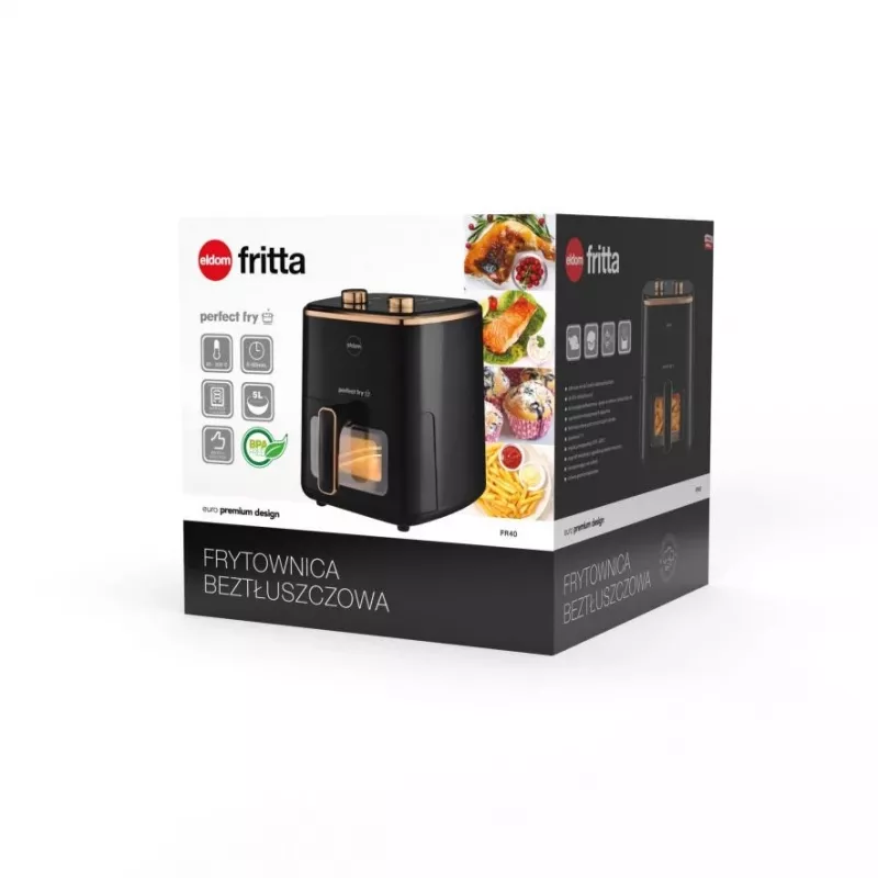 ELDOM FRITTA vetvrije friteuse 5,0 L instelbare temp. timer 1500 W enkel 5 L standalone heteluchtfriteuse zwart
