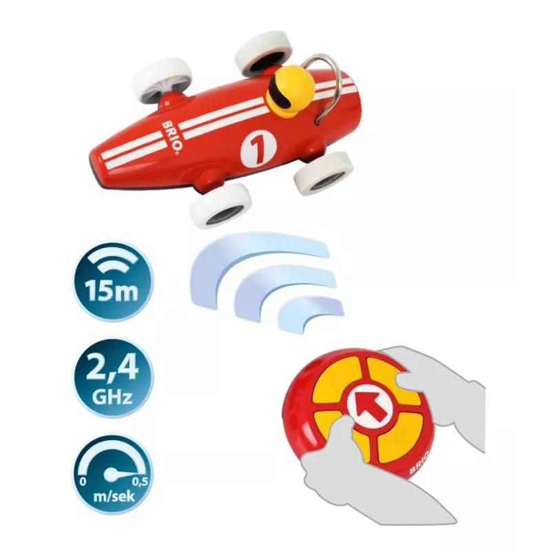 BRIO RC racewagen met afstandsbediening, rood/wit