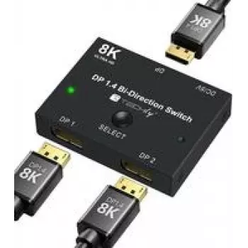 TECHLY IDATA-DP-2DP-8KT bidirectionele DisplayPort 1.4 switch 8K 2-in-1-out / 1-in-2-out splitter
