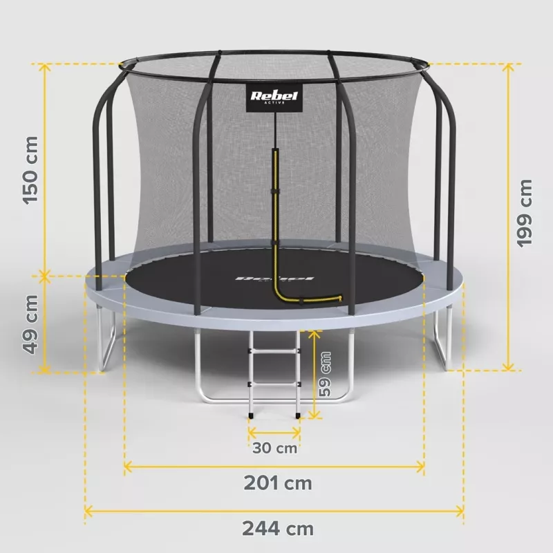 REBEL Active Trampoline PRO 8ft/244cm met veiligheidsnet en ladder