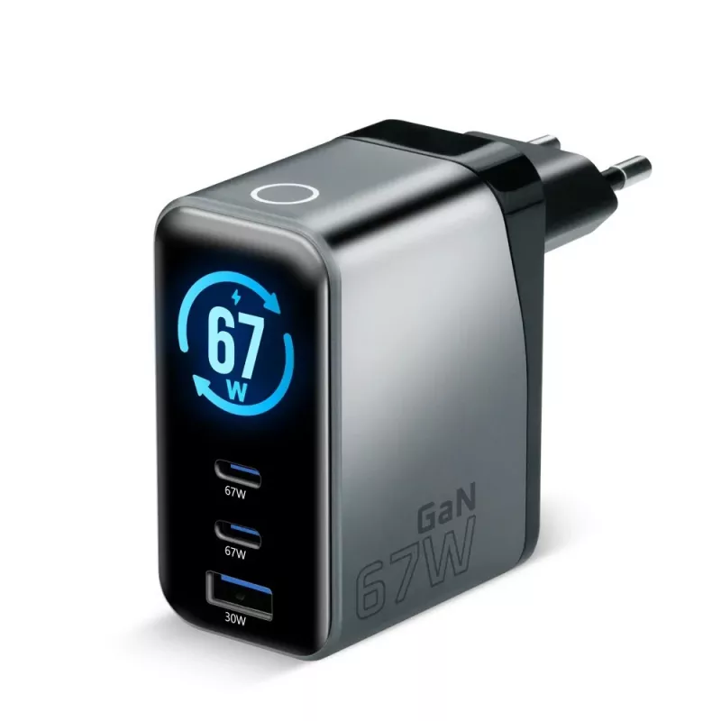 EVERACTIVE SC-670Q GaN 67W USB-C oplader met 2x USB-C en 1x USB-A, Quick Charge 4+, PD 3.0, zwart