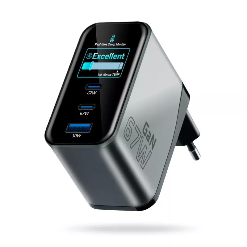 EVERACTIVE SC-670Q GaN 67W USB-C oplader met 2x USB-C en 1x USB-A, Quick Charge 4+, PD 3.0, zwart