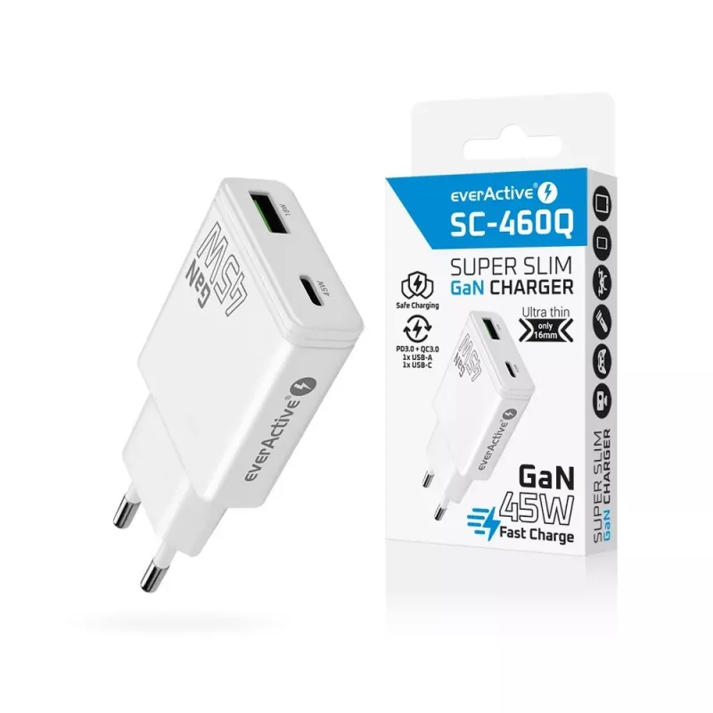 EVERACTIVE GaN QC3.0 45W USB-C wandoplader SC-460Q wit