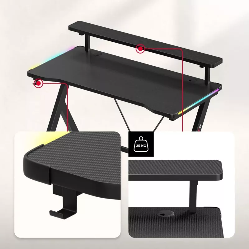 HUZARO Hero 1.9 RGB zwart gaming bureau