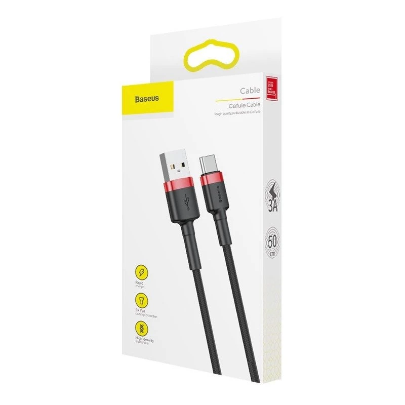 Baseus Cafule USB-A naar USB-C kabel 0,5m 3A rood/zwart