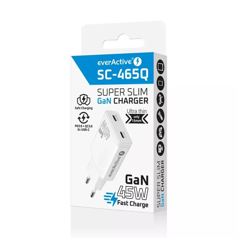 EVERACTIVE GaN 45W USB-C oplader QC3.0 SC-465Q wit