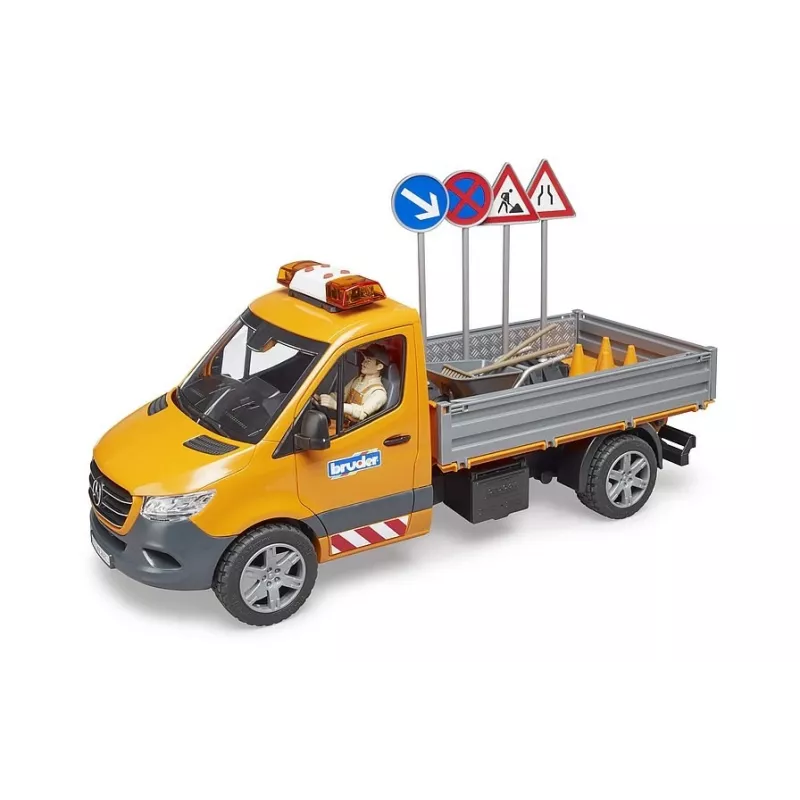 BRUDER 02677 MB Sprinter speelgoedvoertuig gemeentedienst met licht- en geluidsmodule, incl. chauffeur en accessoires, oranje