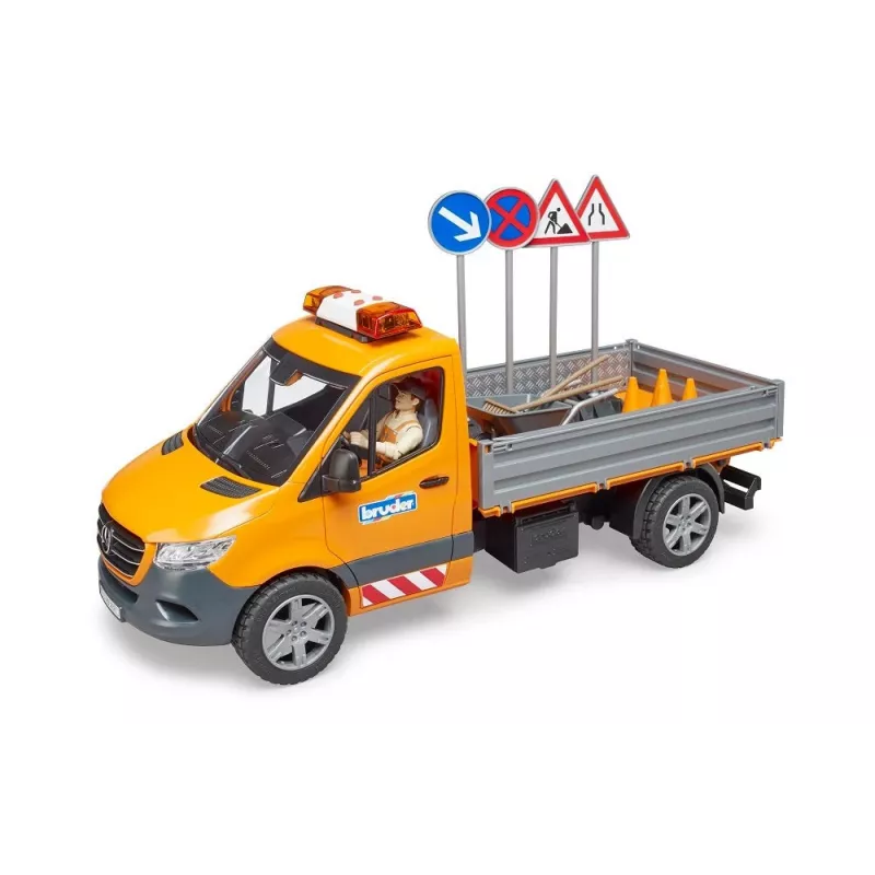 BRUDER 02677 MB Sprinter speelgoedvoertuig gemeentedienst met licht- en geluidsmodule, incl. chauffeur en accessoires, oranje
