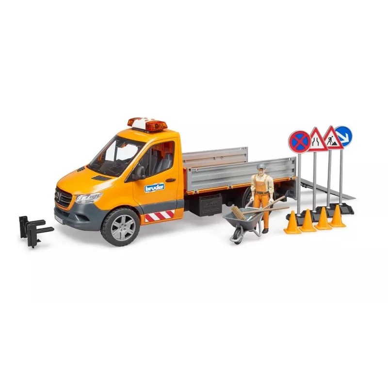 BRUDER 02677 MB Sprinter speelgoedvoertuig gemeentedienst met licht- en geluidsmodule, incl. chauffeur en accessoires, oranje