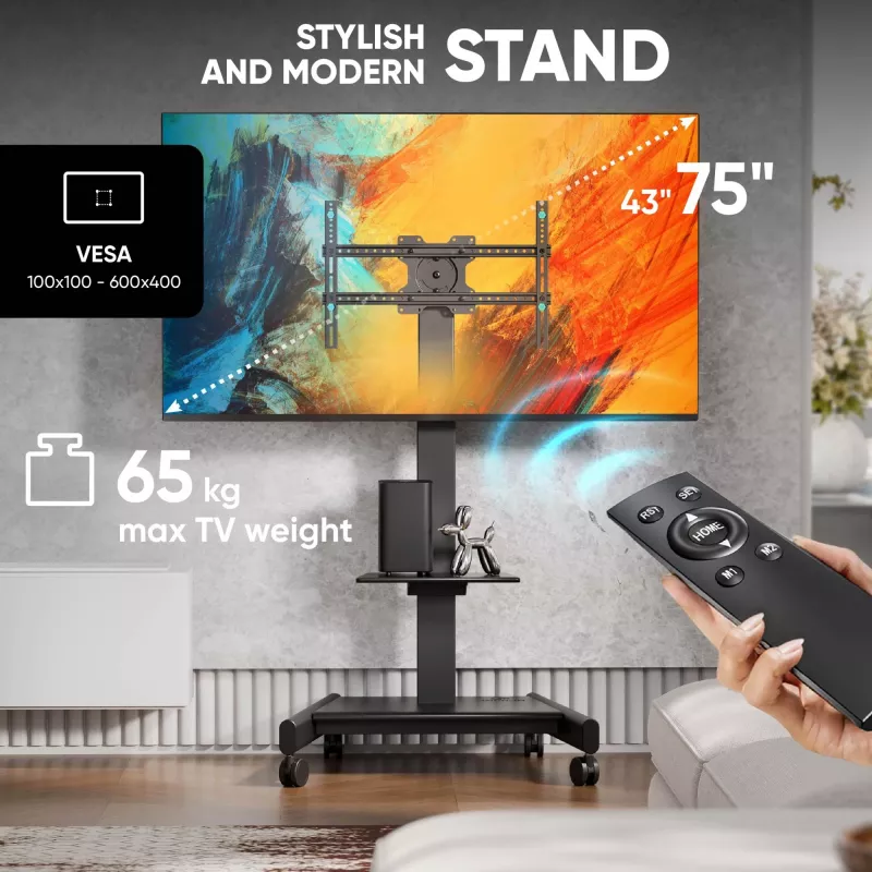 ONKRON TS1552E-B tv-mobiele standaard voor 43-75 inch schermen, zwart