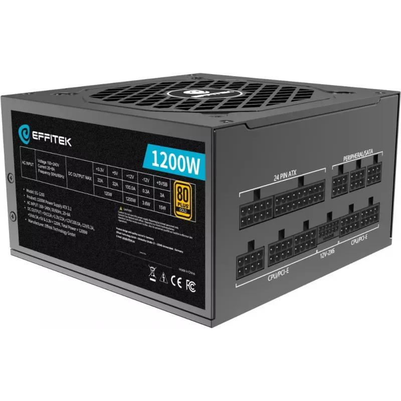 EFFITEK 1200W Gold ATX 3.1 PCIe 5.1 volledig modulaire voeding