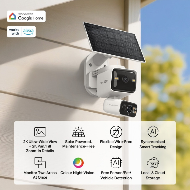 TP-LINK Tapo TC93D KIT V1 Solar-Powered Security Camera Kit - 2K QHD pan/tilt Wi-Fi camera met zonnepaneel