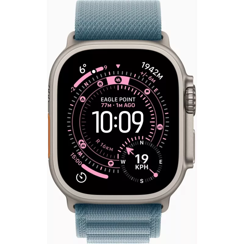 Apple Watch Ultra 3 GPS + Cellular 49mm Natural Titanium Case met Blue/Bright Blue Trail Loop - M/L