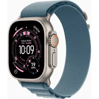 Apple Watch Ultra 3 GPS + Cellular 49mm Natural Titanium Case met Blue/Bright Blue Trail Loop - M/L
