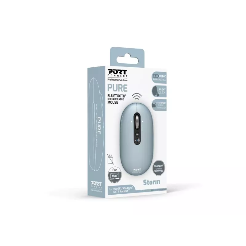 PORT Designs Pure MAC oplaadbare Bluetooth-muis - Storm Grey - 3200 DPI