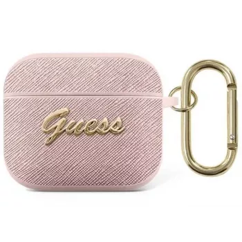 Guess GUA3SASMP Saffiano Script Metal Collection beschermhoes voor Apple AirPods 3e generatie, roze