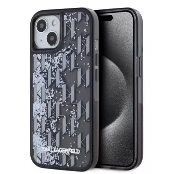 KARL LAGERFELD Liquid Glitter Monogram Gradient case voor iPhone 15, zwart