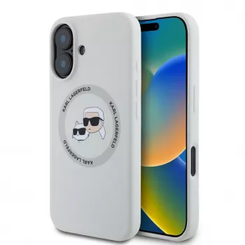 Karl Lagerfeld Silicone DoubleHeads And Circle MagSafe case voor Apple iPhone 16 - beige