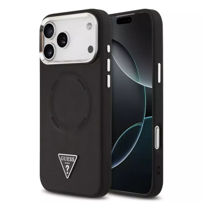 Guess Triangle Logo MagSafe-hoesje voor iPhone 17 Pro Max (zwart)