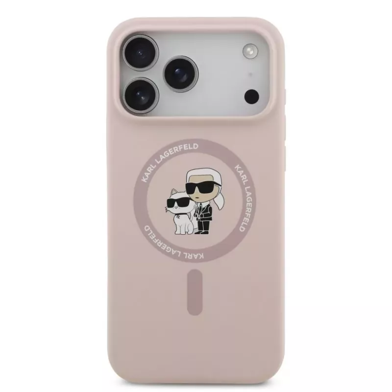 KARL LAGERFELD Silicone Karl & Choupette Ring MagSafe case voor Apple iPhone 17 Pro Max, roze