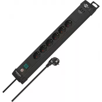 Brennenstuhl Premium-Line Stekkerdoos 6-voudig, 3m kabel, Zwart, Schuko-stopcontact, verlichte schakelaar, kinderveiligheid