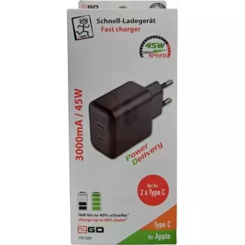 2GO ACV wandlader 100-240V 2x USB-C 3000mA zwart (797386)