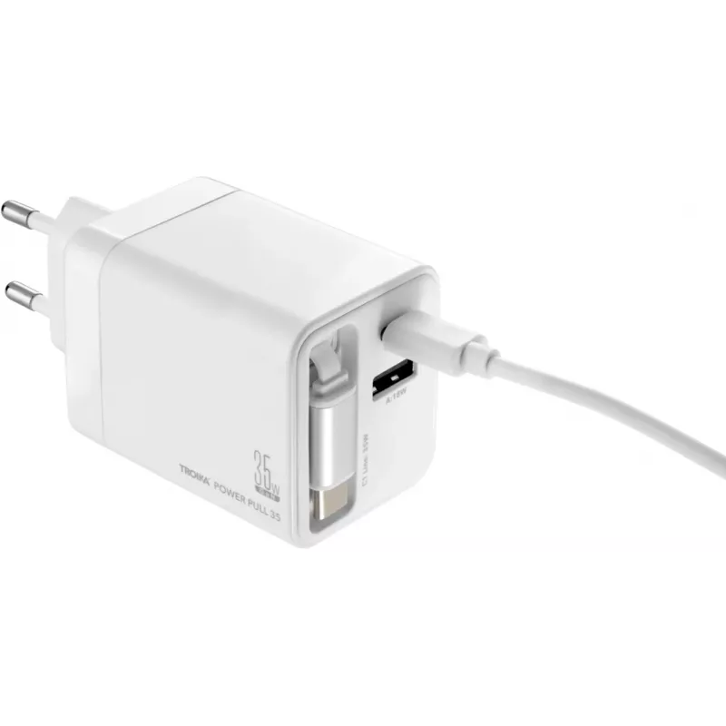 TROIKA POWER PULL 35 autolader 35W USB-C PD & USB-A QC 3.0 wit (CHA35/WH)