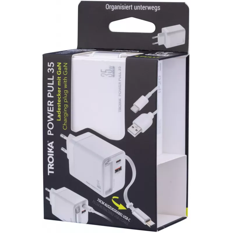 TROIKA POWER PULL 35 autolader 35W USB-C PD & USB-A QC 3.0 wit (CHA35/WH)