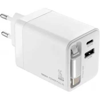 TROIKA POWER PULL 35 autolader 35W USB-C PD & USB-A QC 3.0 wit (CHA35/WH)