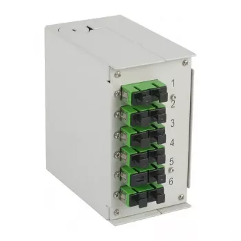 EFB DIN-rail box OS2 G652D 12xSC/APC pigtail offset 6x SC/APC duplex koppeling